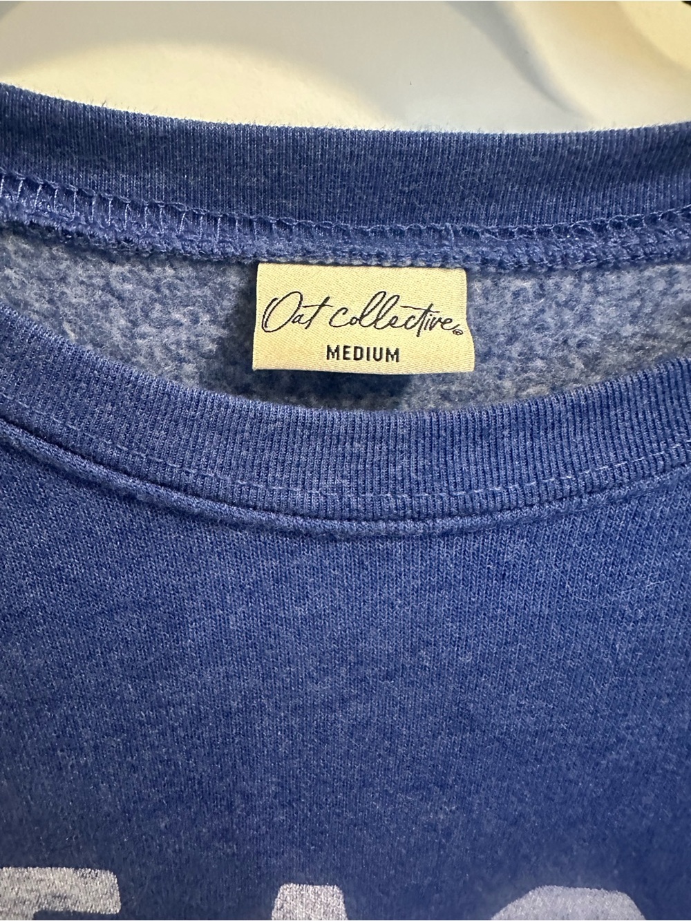 Oat Collective Blue 'BEACH' Graphic Sweatshirt size Medium - Picture 3 of 4
